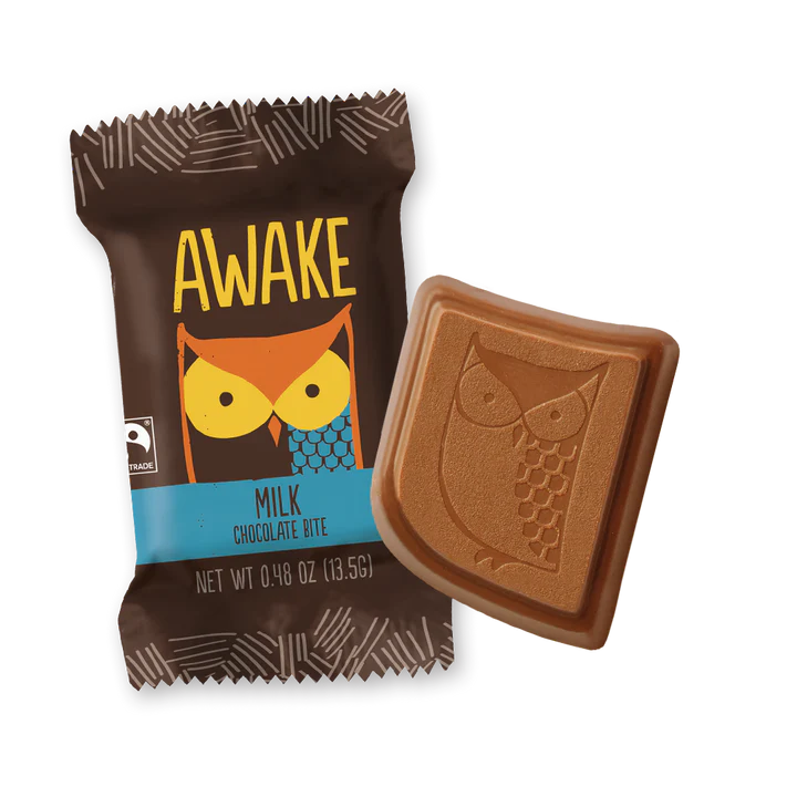 13.5 gram package of Awake Milk Chocolate Bite.