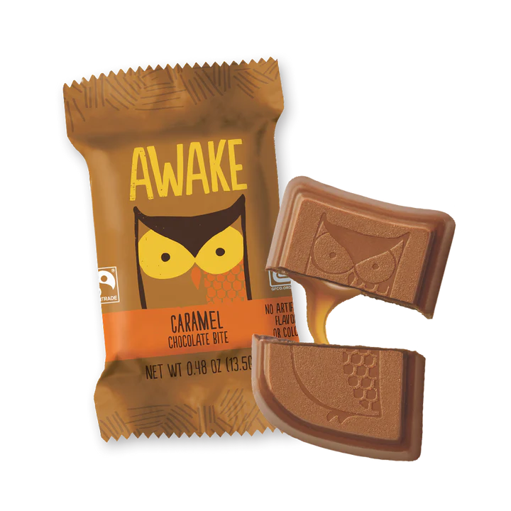 13.5 gram package of Awake Caramel Chocolate Bite.