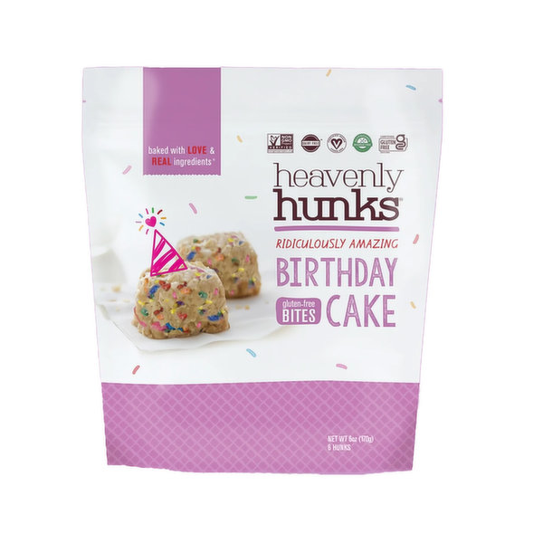 White and pink 200 gram package of Birthday Cake flavoured Heavenly Hunks.