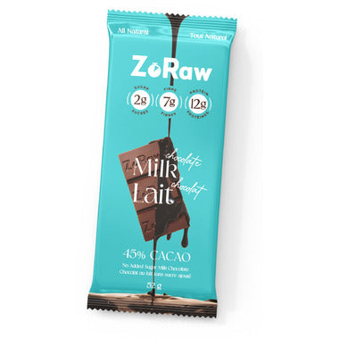 Zoraw Milk Chocolate Blue packaging, 45% cacao.