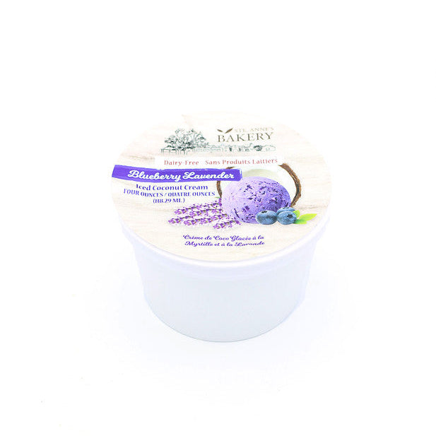 Ste Anne's Single Serve Iced Blueberry Lavender Sorbet in styrofoam white container. 