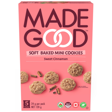 170 gram pink box of Made Good Soft Baked Mini Cookies Sweet Cinnamon