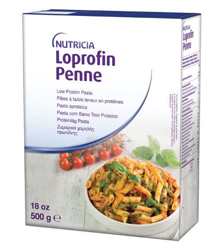 500 gram blue and orange box of Loprofin Penne