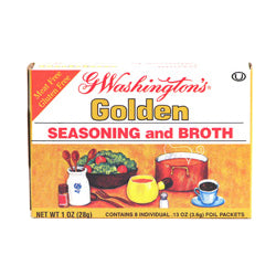 28 gram yellow and red box of George Washington's Golden Seasoning and Broth