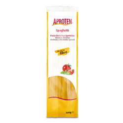 500 gram yellow red and white package of Aproten Spaghetti