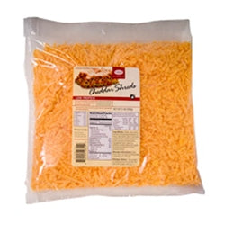 907 gram white and orange package of Cambrooke Cheddar Shreds