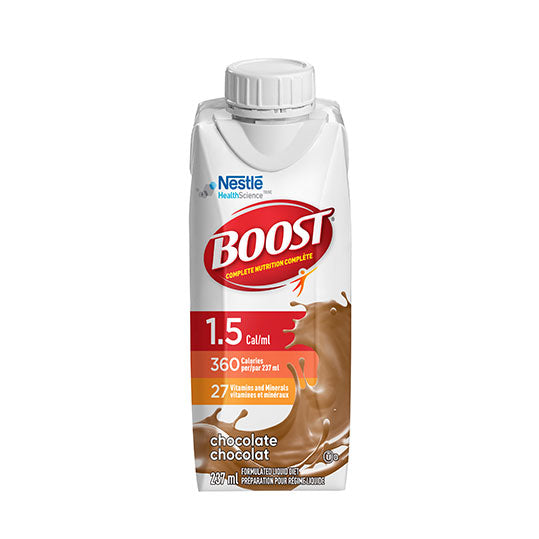 Boost 1.5, Chocolate, 237mL bottle with resealable cap, comes individually and in case of 24 units.