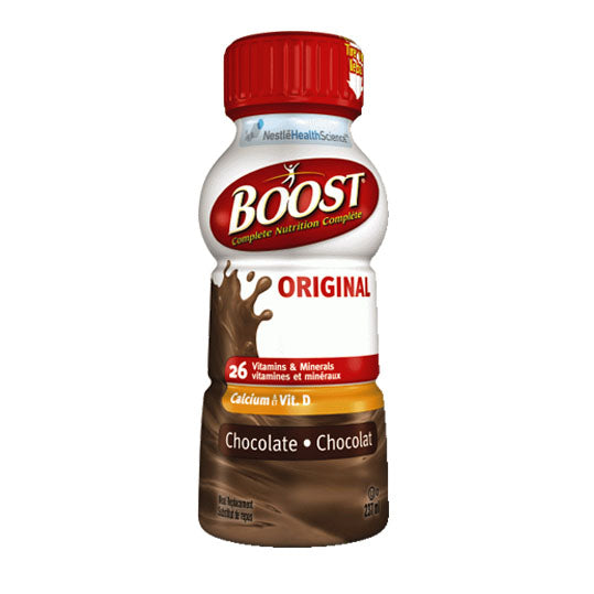 237 mL red and brown bottle of Boost Original Chocolate