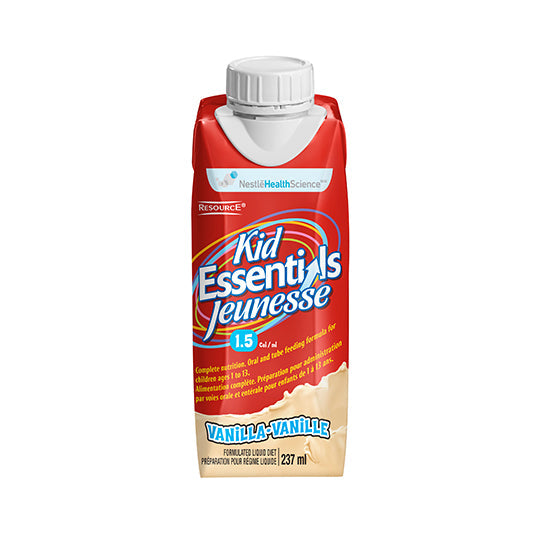 237 mL red and brown tetra pack carton of Kid Essentials 1.5 Vanilla