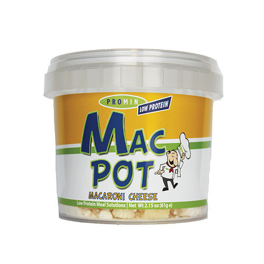61 gram yellow green and blue container of Promin MacPot - Macaroni Cheese