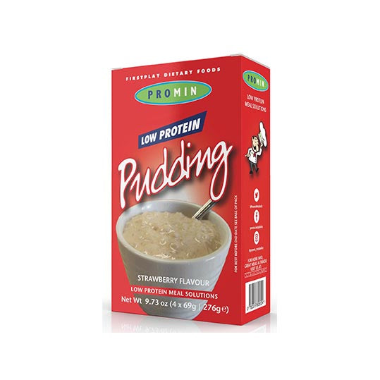 276 gram red green and blue box of Promin Rice Pudding - Strawberry