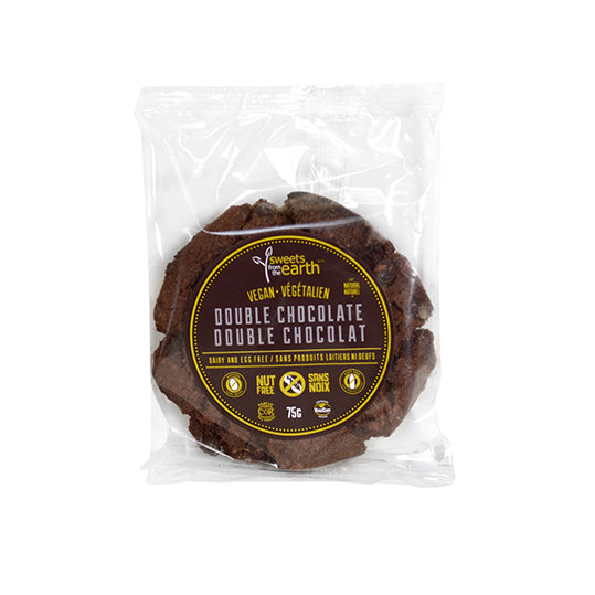 75 gram brown and green package of Sweets from the Earth Double Chocolate Cookie - Single