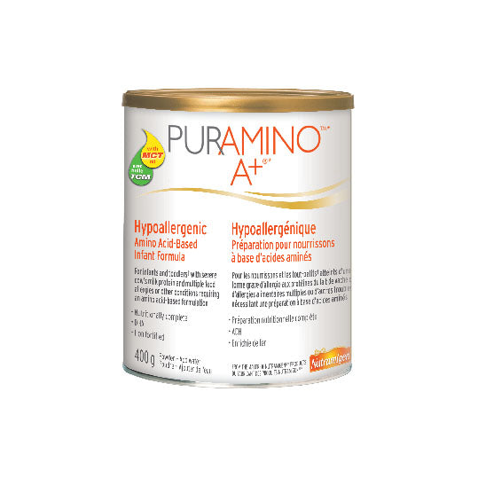 White can with gold lid, 400g of Puramino A+.