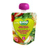 Baby Gourmet organic juicy pear and garden greens, green packaging with fruit pictured, twist off purple cap, 128mL.