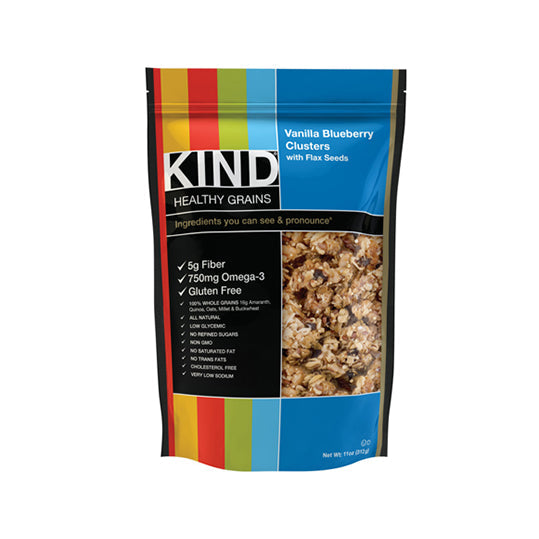 312 gram blue and black bag of KIND Clusters - Vanilla Blueberry w/Flax Seeds