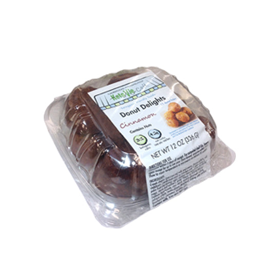 KetoVie Cafe, Cinnamon Donut Delights, 12 donuts per package, 336g, clear packaging.