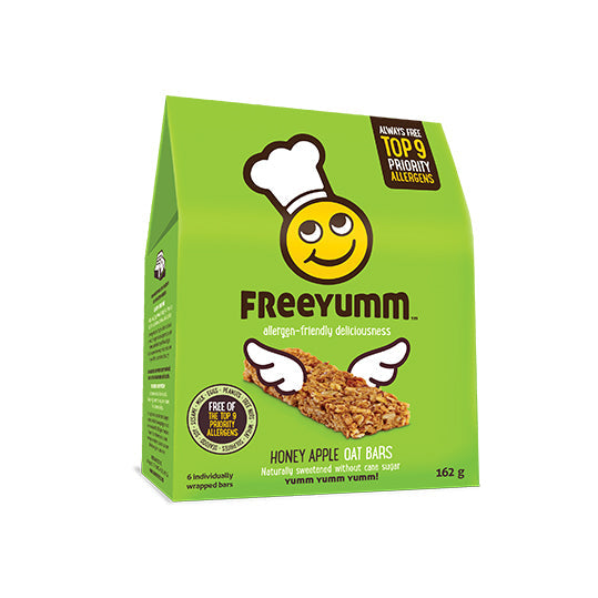 162 gram green box of Freeyumm Oat Bars Honey Apple