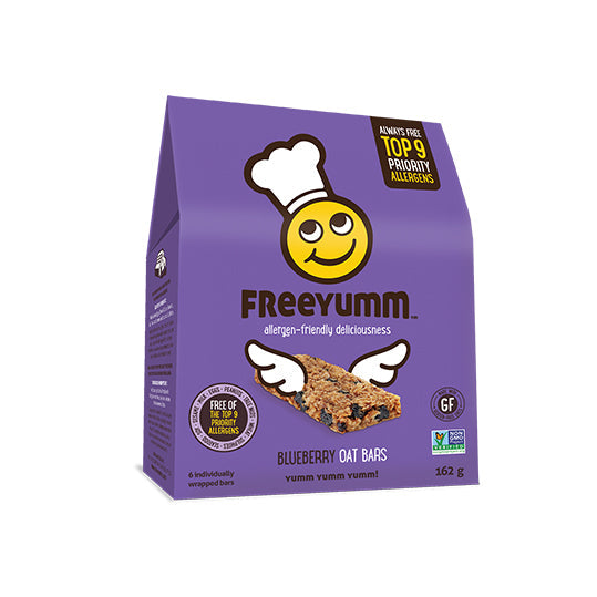 162 gram purple box of Freeyumm Oat Bars Blueberry