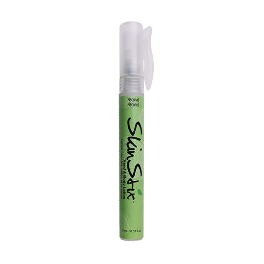 10 mL green spray bottle of Skin Stix Portable Hand & Body Lotion