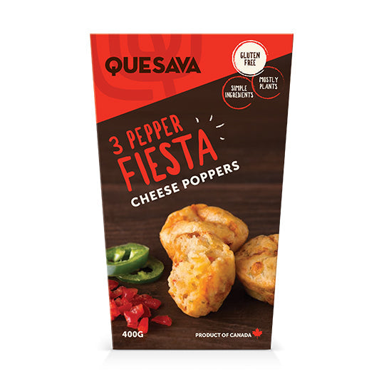 red & brown 400 gram box of 3 pepper fiesta cheese poppers