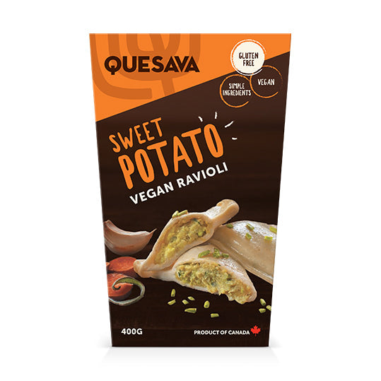 400 gram brown & orange box of sweet potato vegan ravioli 