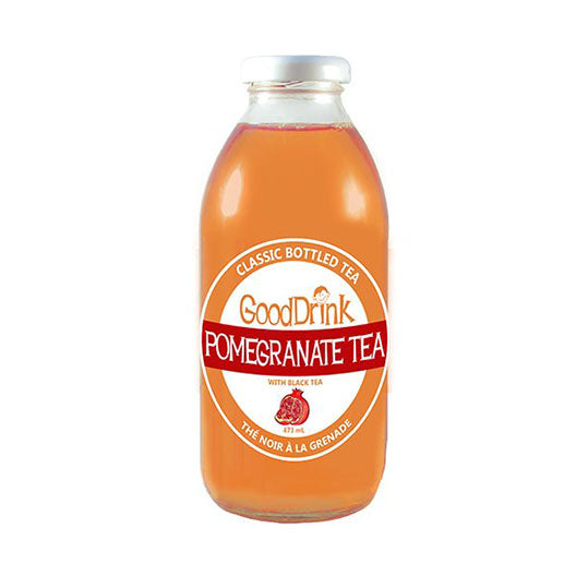 473 mL white and red bottle of GoodDrink Pomegranate Tea
